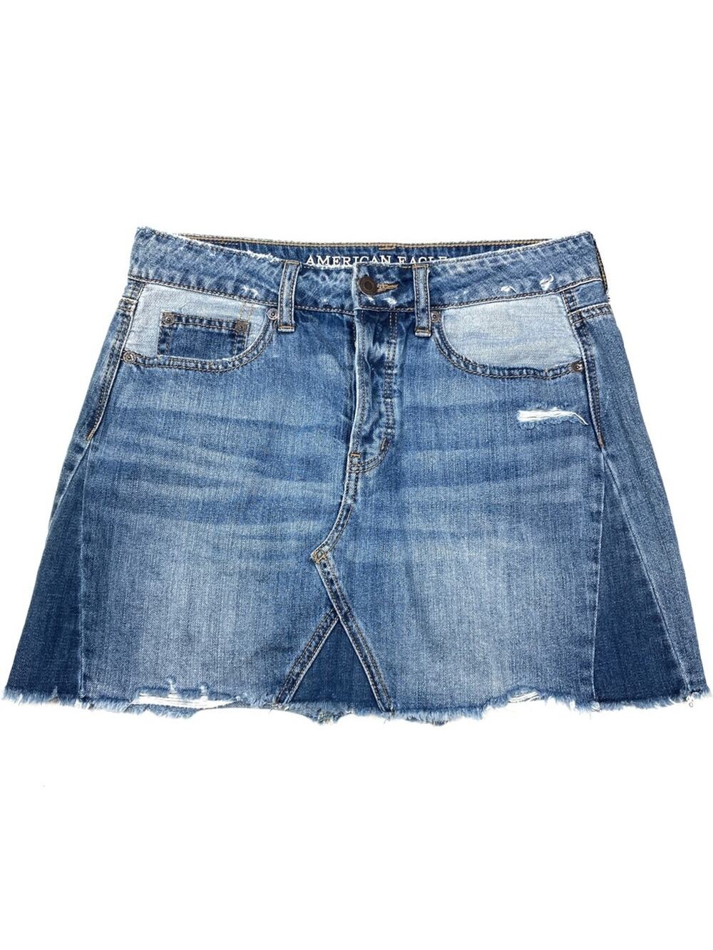 American Eagle Denim Mini Skirt Button Fly Medium Wash Womens 2